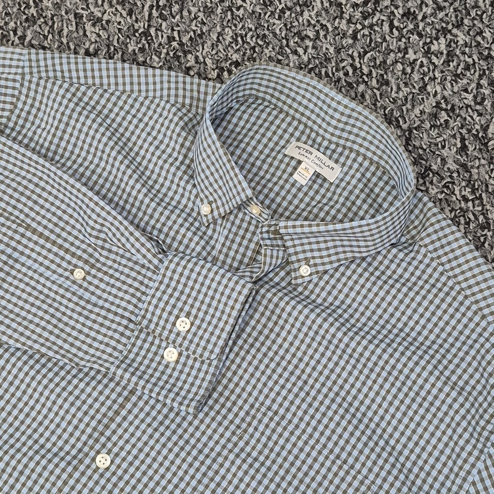 Peter Millar Summer‎ Comfort Long Sleeve Mens XL Blue Green Plaid Performance